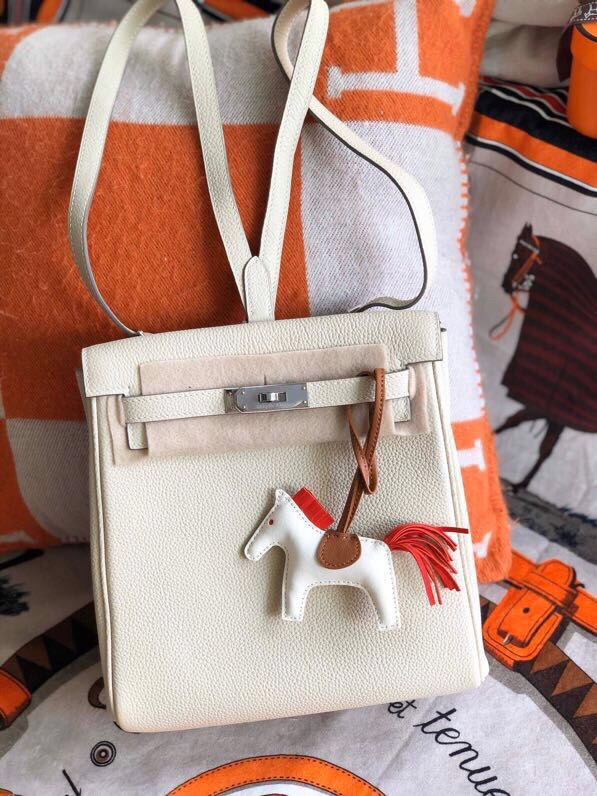 Hermes Kelly Ado Backpack In White Clemence Leather